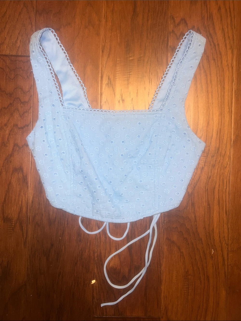 Altar'd State Pale Blue Eyelet Tie-Back Cropped Tank